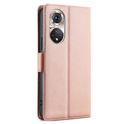 Ultra-thin Stand Flip Solid Color Leather Shell with Card Slot Side Magnetic Closure Protective Case for Honor 50 Pro