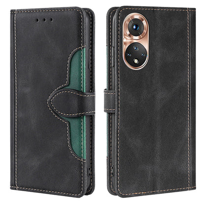 Bi-color Magnetic Clasp Anti-scratch Anti-shock PU Leather and TPU Phone Case Cover with Stand for Honor 50