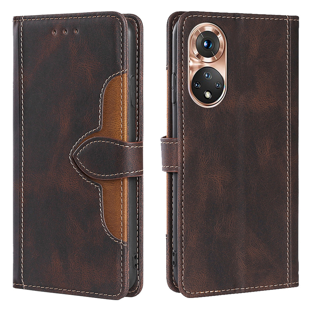 Bi-color Magnetic Clasp Anti-scratch Anti-shock PU Leather and TPU Phone Case Cover with Stand for Honor 50