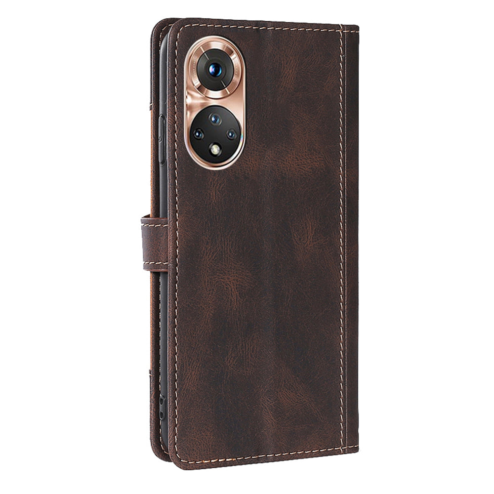 Bi-color Magnetic Clasp Anti-scratch Anti-shock PU Leather and TPU Phone Case Cover with Stand for Honor 50