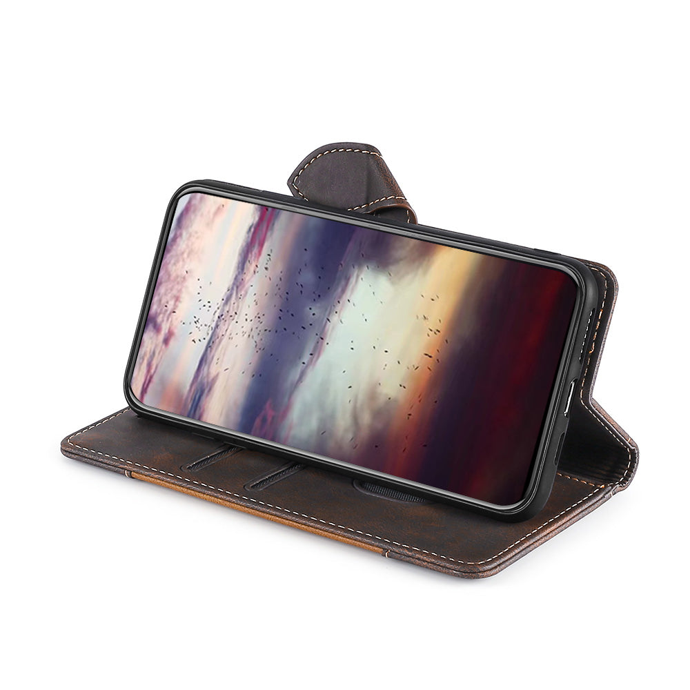 Bi-color Magnetic Clasp Anti-scratch Anti-shock PU Leather and TPU Phone Case Cover with Stand for Honor 50