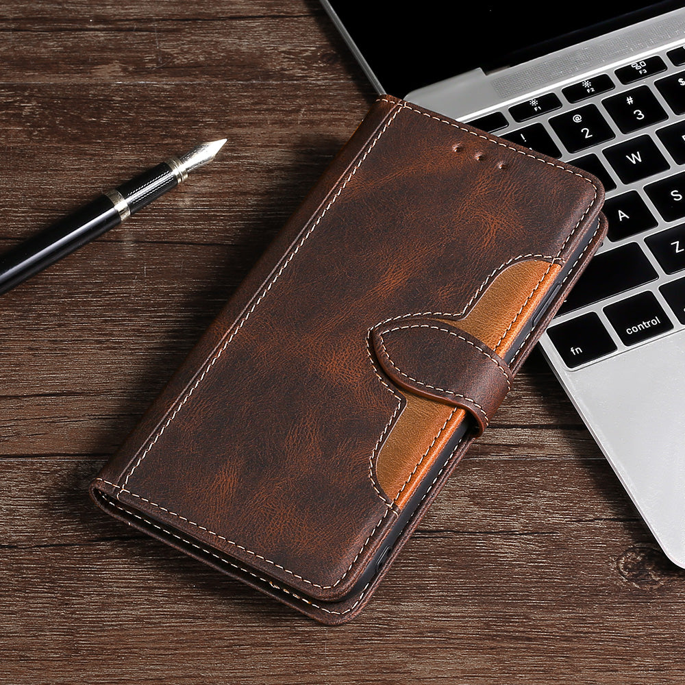 Bi-color Magnetic Clasp Anti-scratch Anti-shock PU Leather and TPU Phone Case Cover with Stand for Honor 50
