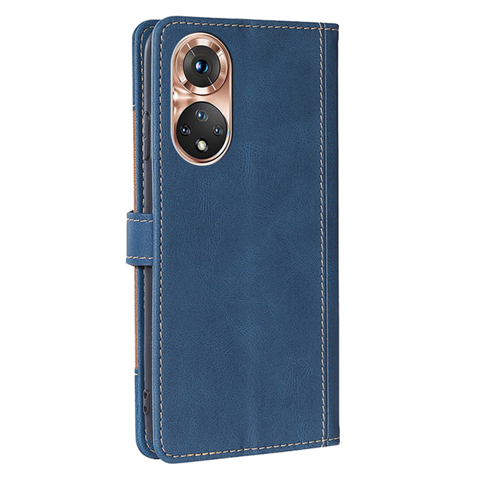 Bi-color Magnetic Clasp Anti-scratch Anti-shock PU Leather and TPU Phone Case Cover with Stand for Honor 50