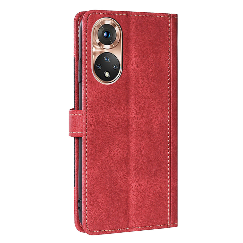 Bi-color Magnetic Clasp Anti-scratch Anti-shock PU Leather and TPU Phone Case Cover with Stand for Honor 50