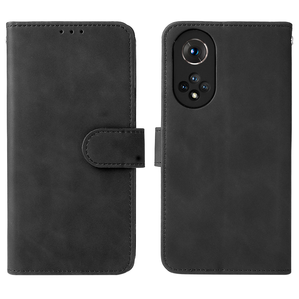 Folio Flip Skin-touch Feeling Stand Wallet Phone Cover Leather Case with Hand Strap for Honor 50