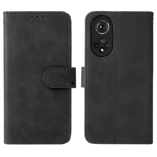 Folio Flip Skin-touch Feeling Stand Wallet Phone Cover Leather Case with Hand Strap for Honor 50
