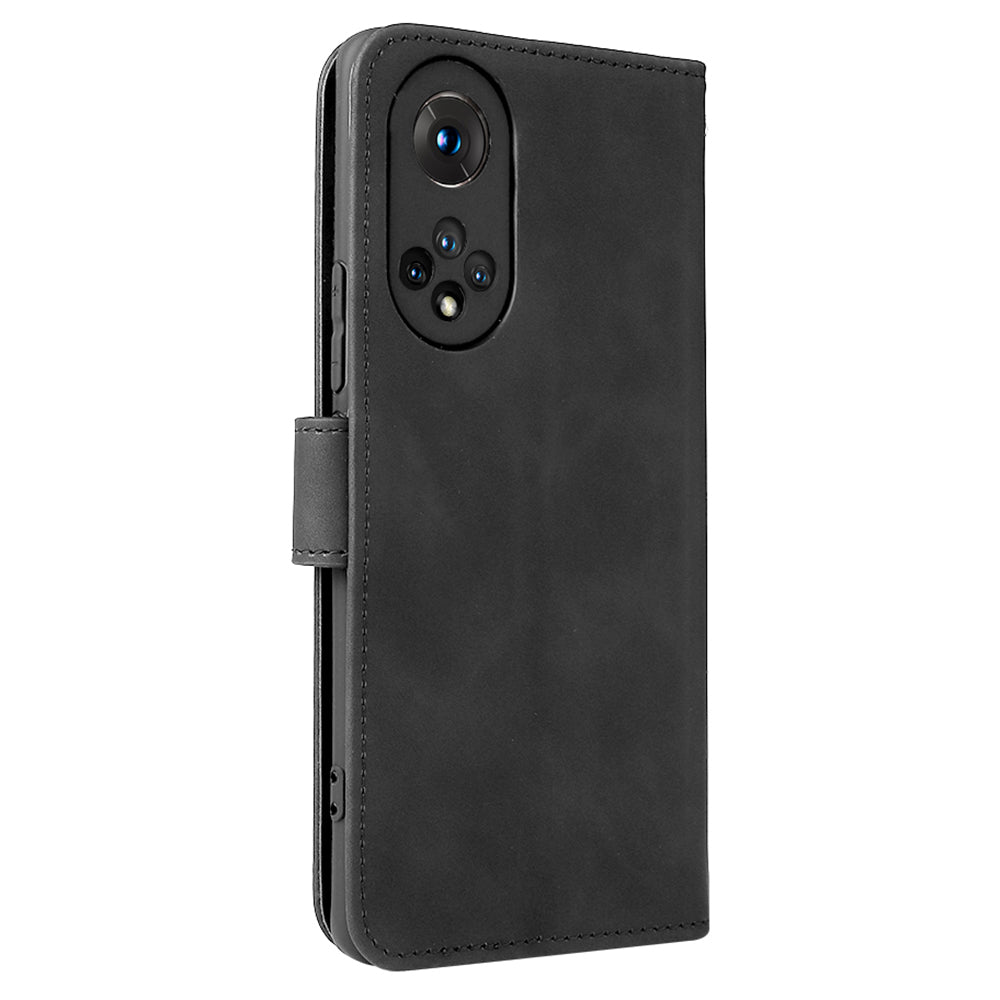 Folio Flip Skin-touch Feeling Stand Wallet Phone Cover Leather Case with Hand Strap for Honor 50