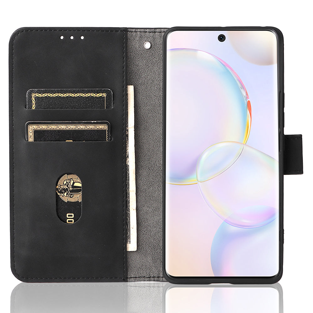Folio Flip Skin-touch Feeling Stand Wallet Phone Cover Leather Case with Hand Strap for Honor 50