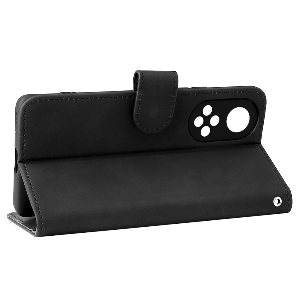 Folio Flip Skin-touch Feeling Stand Wallet Phone Cover Leather Case with Hand Strap for Honor 50
