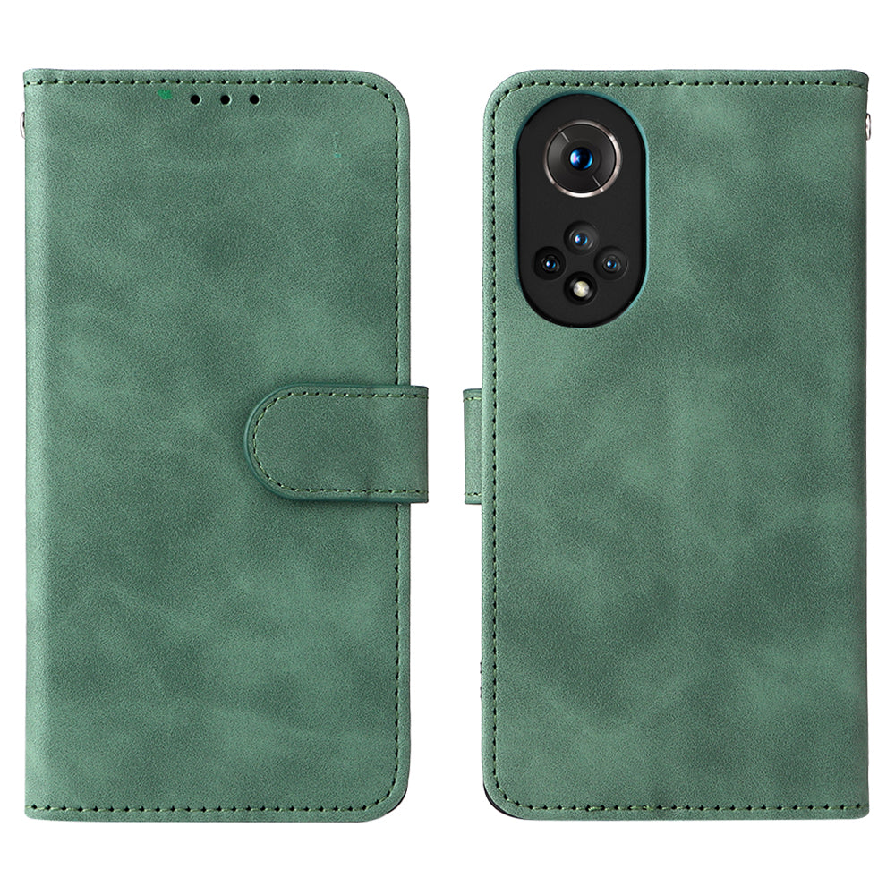 Folio Flip Skin-touch Feeling Stand Wallet Phone Cover Leather Case with Hand Strap for Honor 50