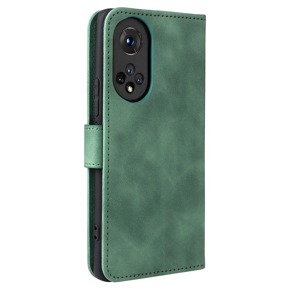 Folio Flip Skin-touch Feeling Stand Wallet Phone Cover Leather Case with Hand Strap for Honor 50
