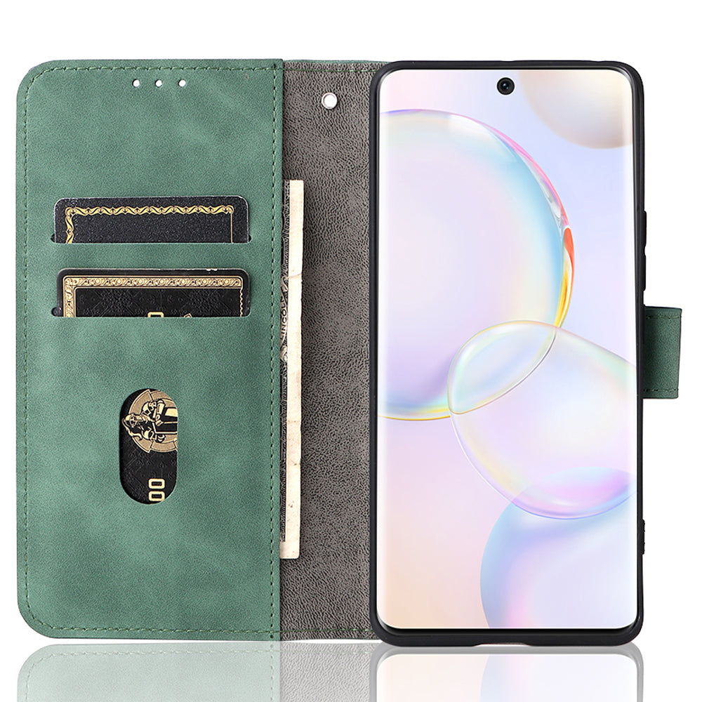 Folio Flip Skin-touch Feeling Stand Wallet Phone Cover Leather Case with Hand Strap for Honor 50