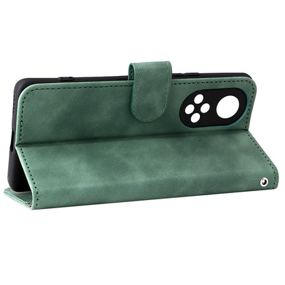 Folio Flip Skin-touch Feeling Stand Wallet Phone Cover Leather Case with Hand Strap for Honor 50