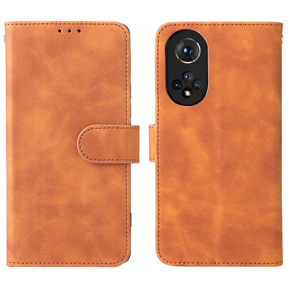 Folio Flip Skin-touch Feeling Stand Wallet Phone Cover Leather Case with Hand Strap for Honor 50