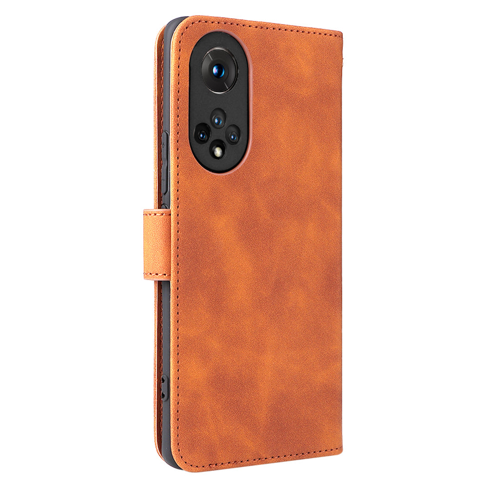 Folio Flip Skin-touch Feeling Stand Wallet Phone Cover Leather Case with Hand Strap for Honor 50