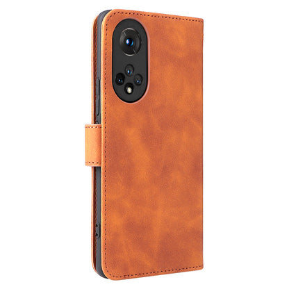 Folio Flip Skin-touch Feeling Stand Wallet Phone Cover Leather Case with Hand Strap for Honor 50