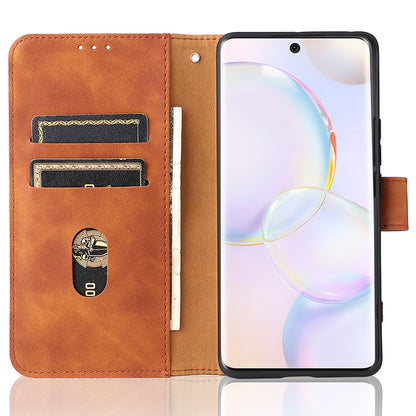 Folio Flip Skin-touch Feeling Stand Wallet Phone Cover Leather Case with Hand Strap for Honor 50