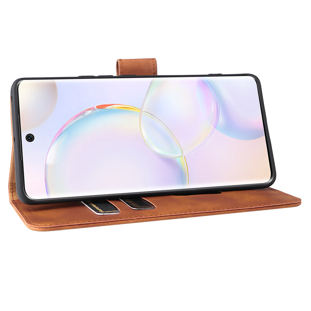 Folio Flip Skin-touch Feeling Stand Wallet Phone Cover Leather Case with Hand Strap for Honor 50