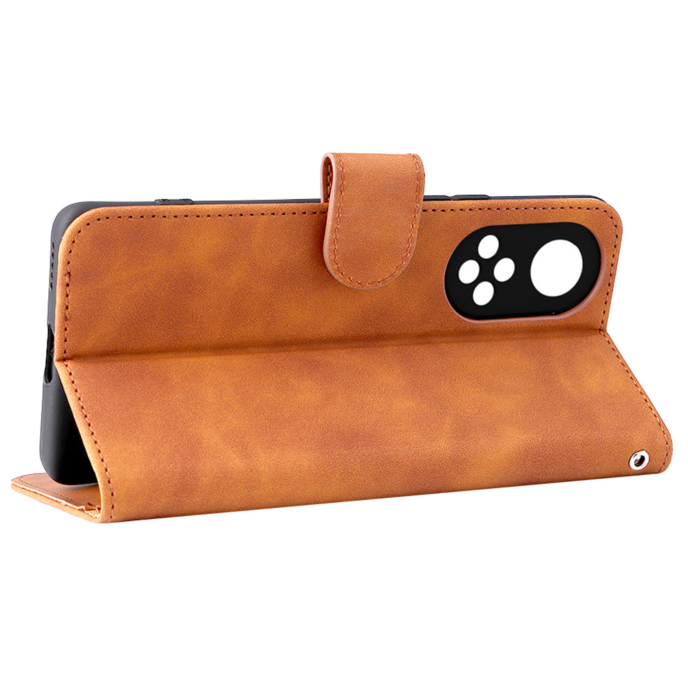 Folio Flip Skin-touch Feeling Stand Wallet Phone Cover Leather Case with Hand Strap for Honor 50