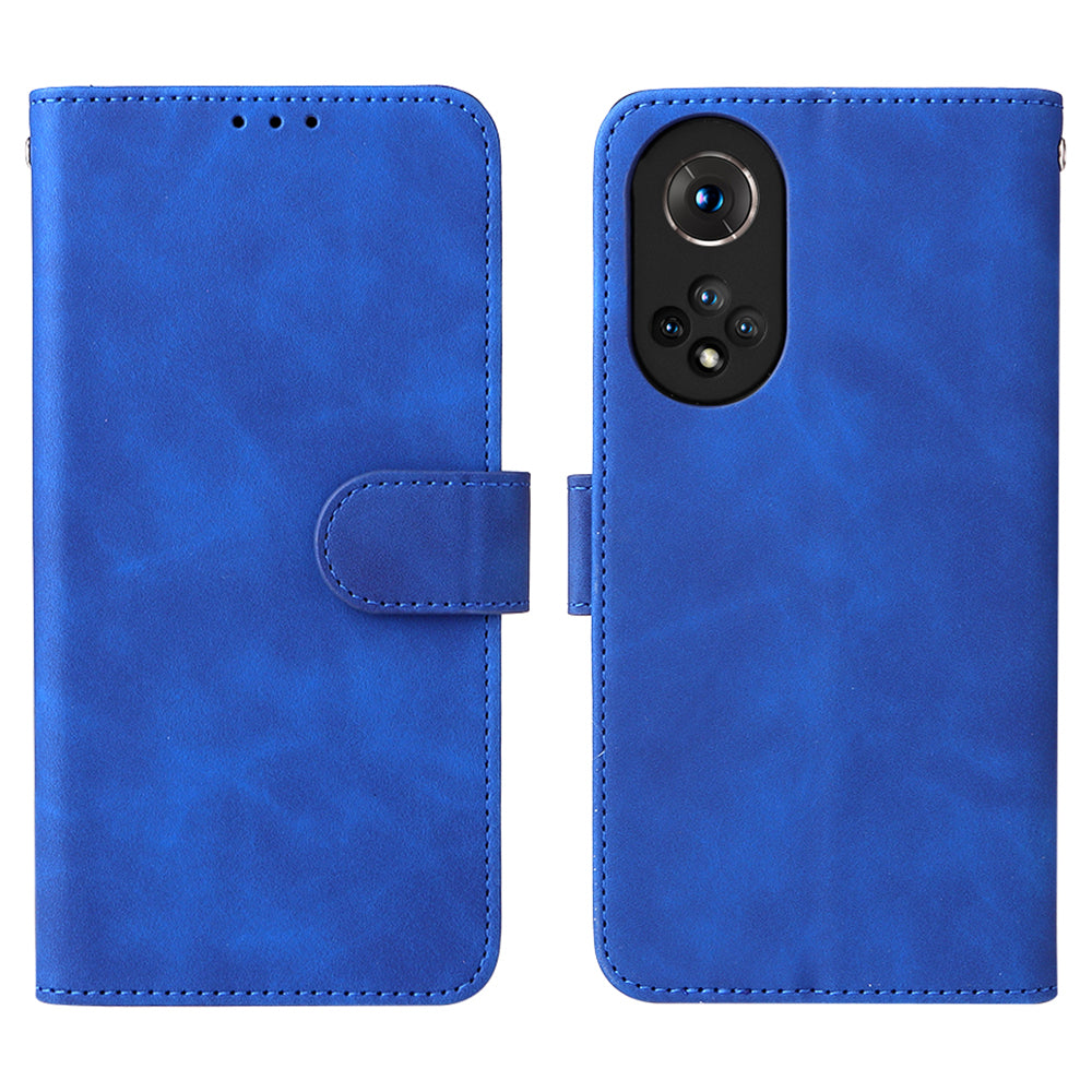 Folio Flip Skin-touch Feeling Stand Wallet Phone Cover Leather Case with Hand Strap for Honor 50