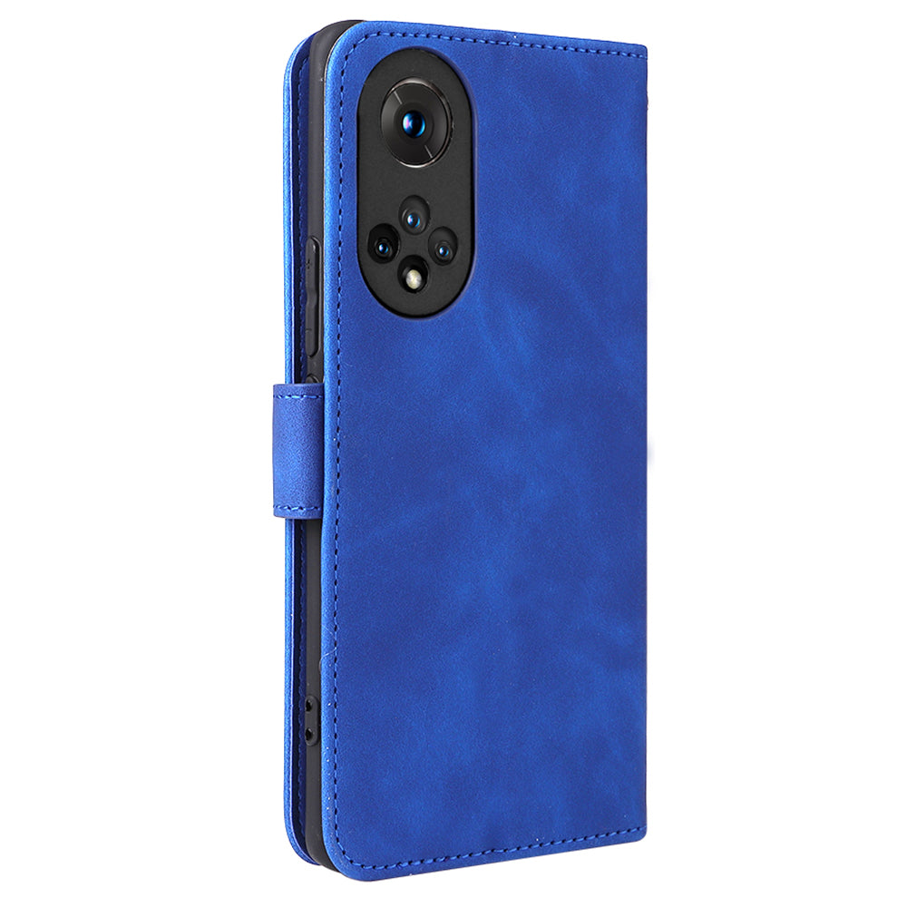 Folio Flip Skin-touch Feeling Stand Wallet Phone Cover Leather Case with Hand Strap for Honor 50