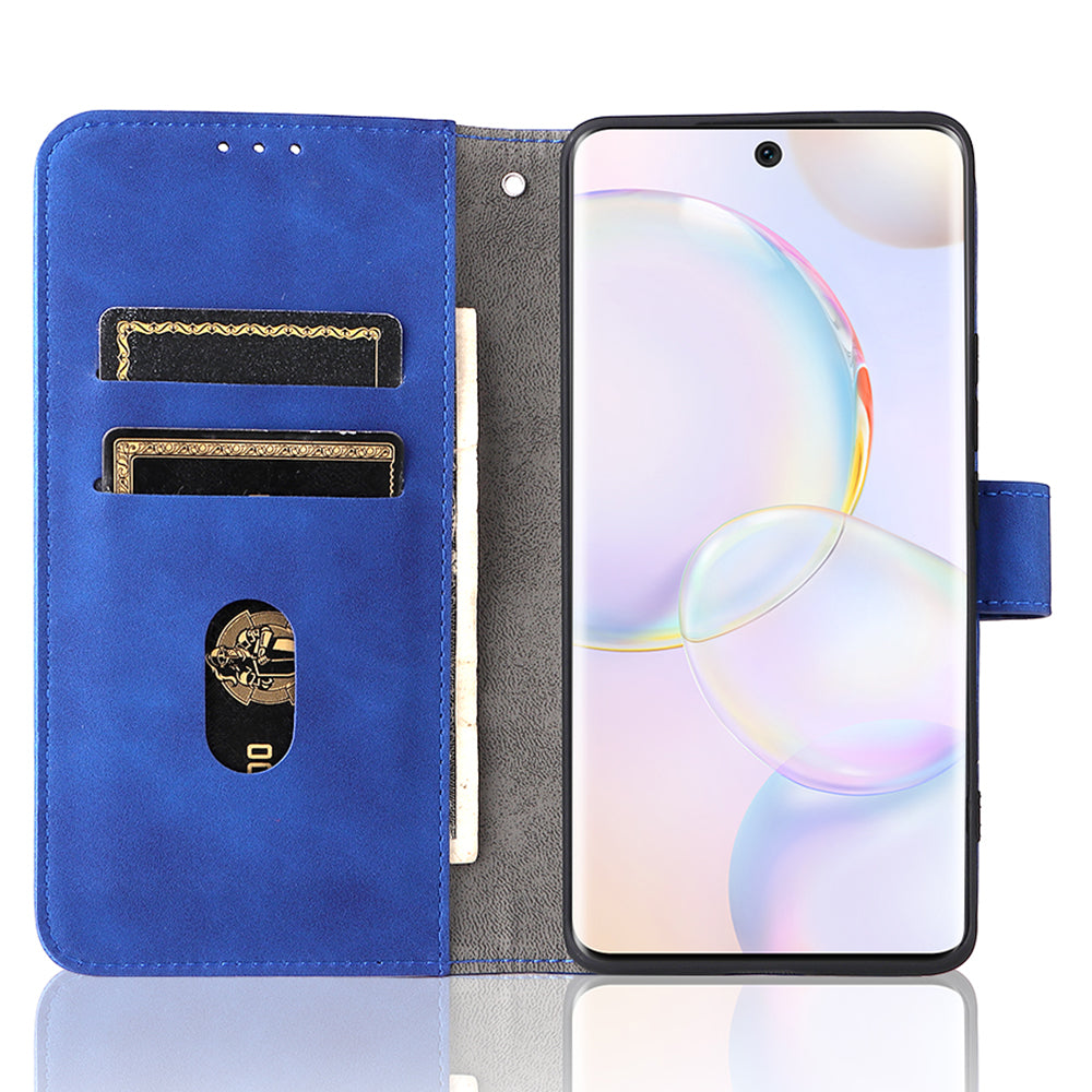 Folio Flip Skin-touch Feeling Stand Wallet Phone Cover Leather Case with Hand Strap for Honor 50