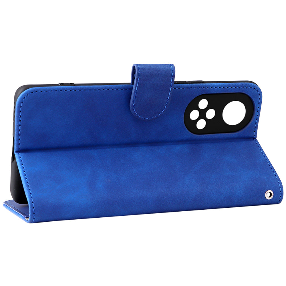 Folio Flip Skin-touch Feeling Stand Wallet Phone Cover Leather Case with Hand Strap for Honor 50