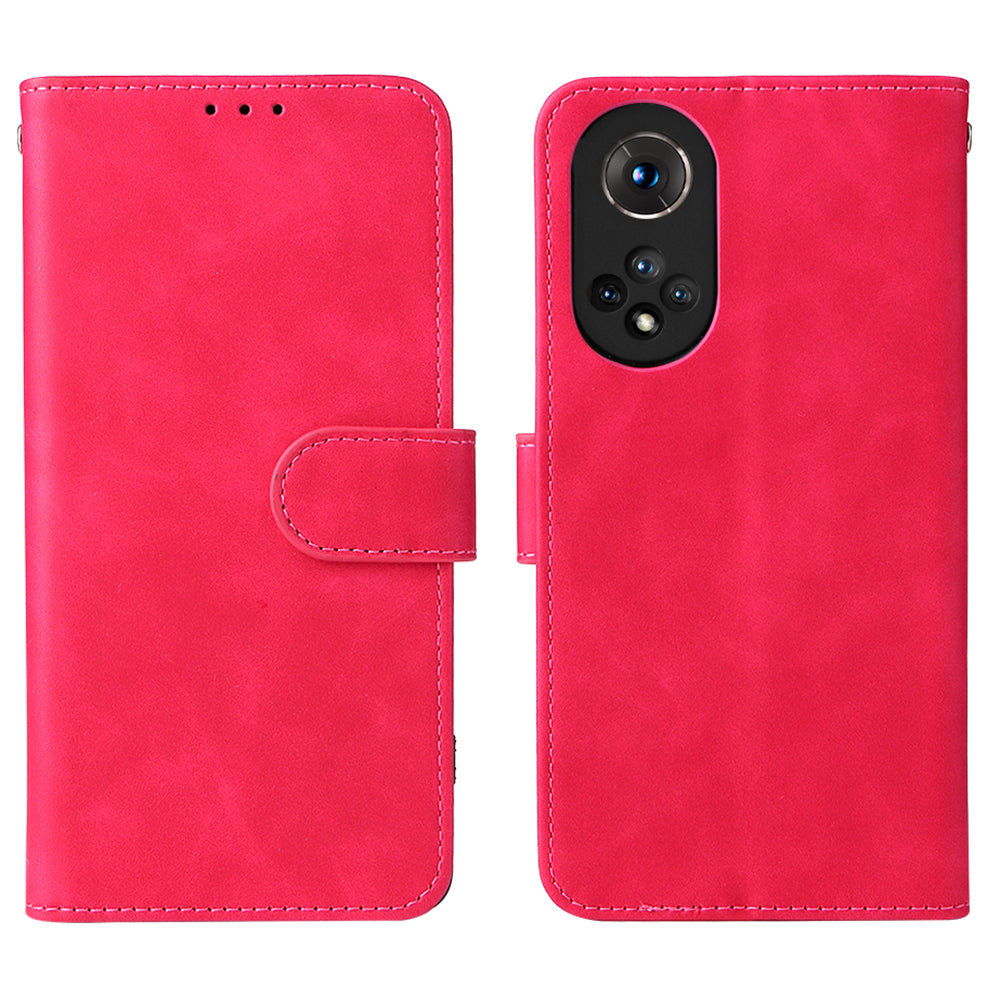 Folio Flip Skin-touch Feeling Stand Wallet Phone Cover Leather Case with Hand Strap for Honor 50