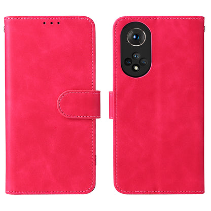 Folio Flip Skin-touch Feeling Stand Wallet Phone Cover Leather Case with Hand Strap for Honor 50