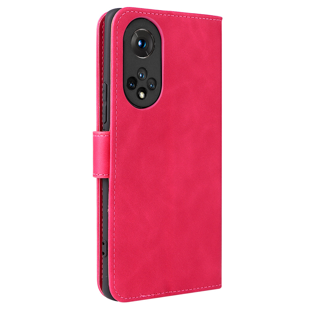 Folio Flip Skin-touch Feeling Stand Wallet Phone Cover Leather Case with Hand Strap for Honor 50