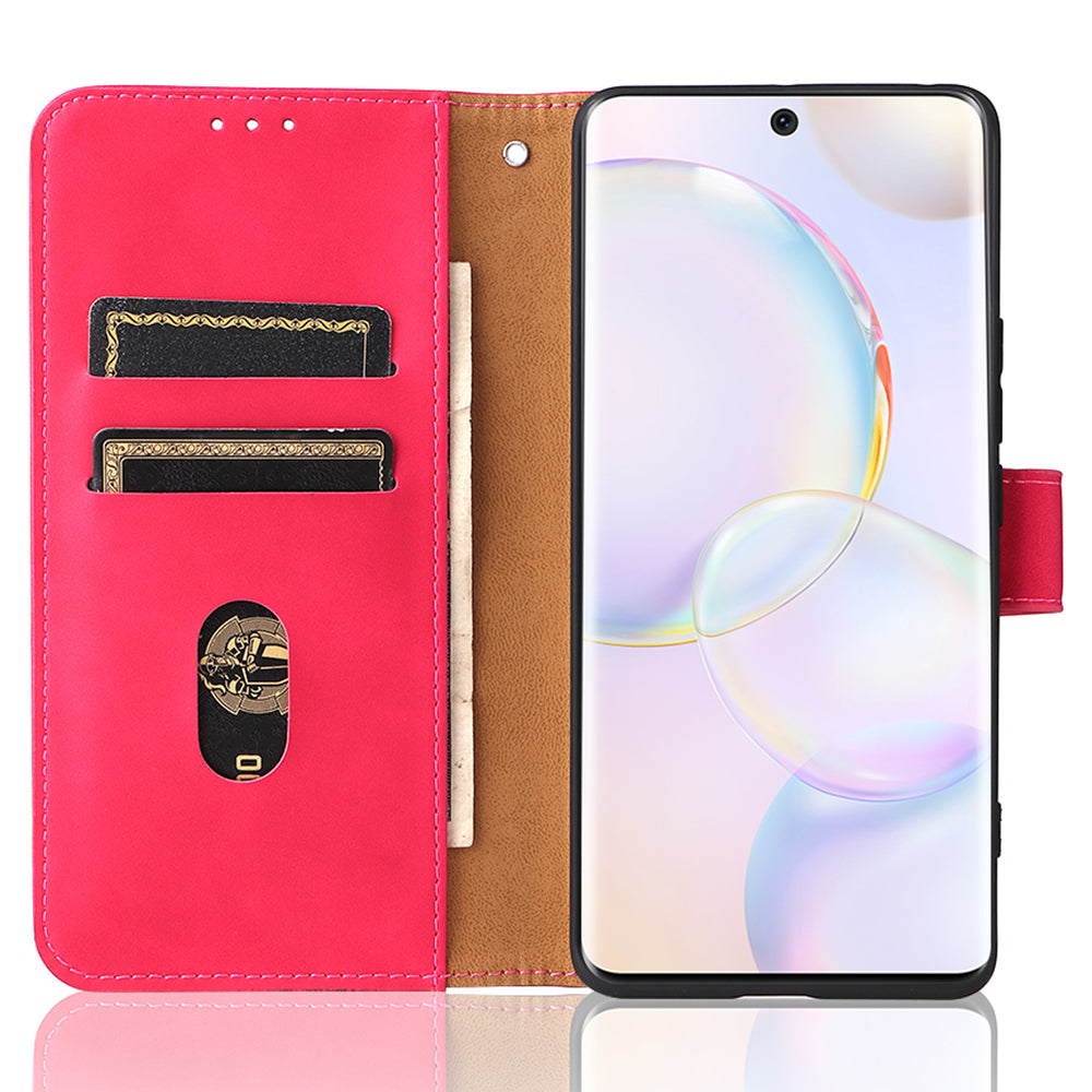 Folio Flip Skin-touch Feeling Stand Wallet Phone Cover Leather Case with Hand Strap for Honor 50