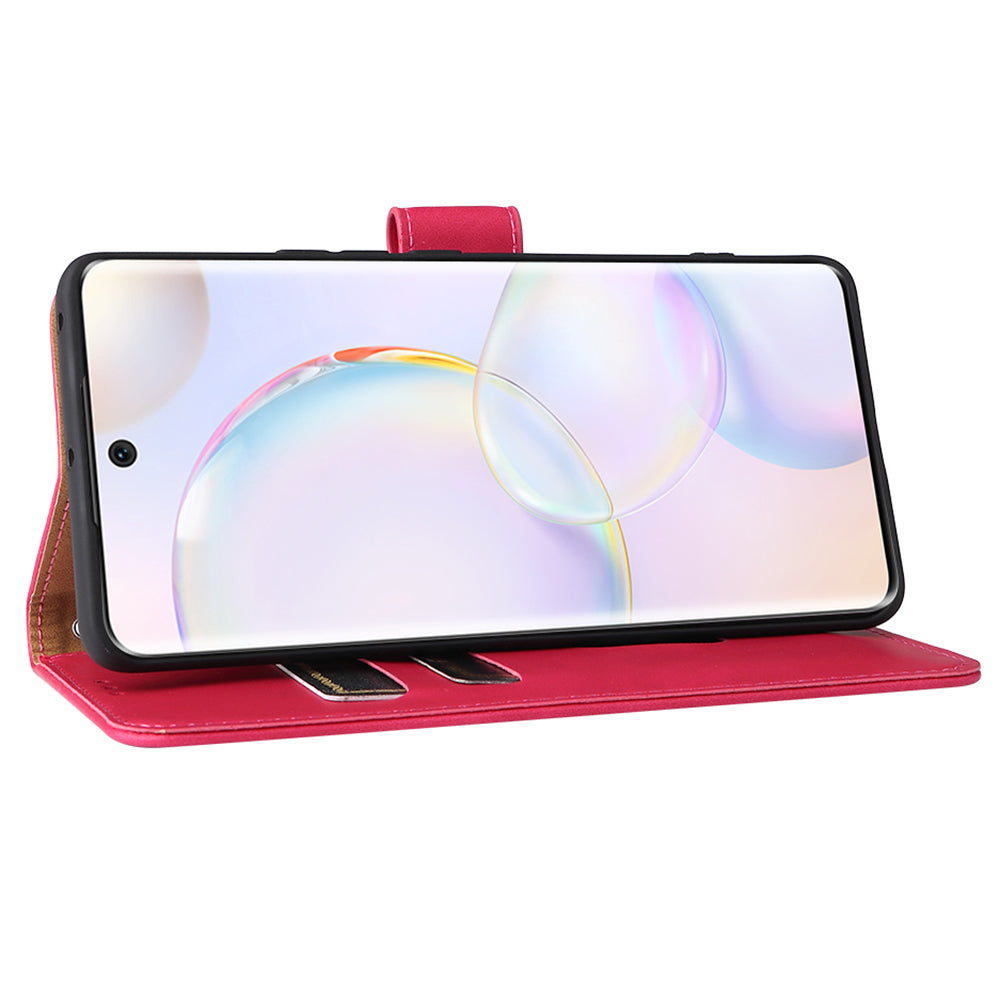 Folio Flip Skin-touch Feeling Stand Wallet Phone Cover Leather Case with Hand Strap for Honor 50