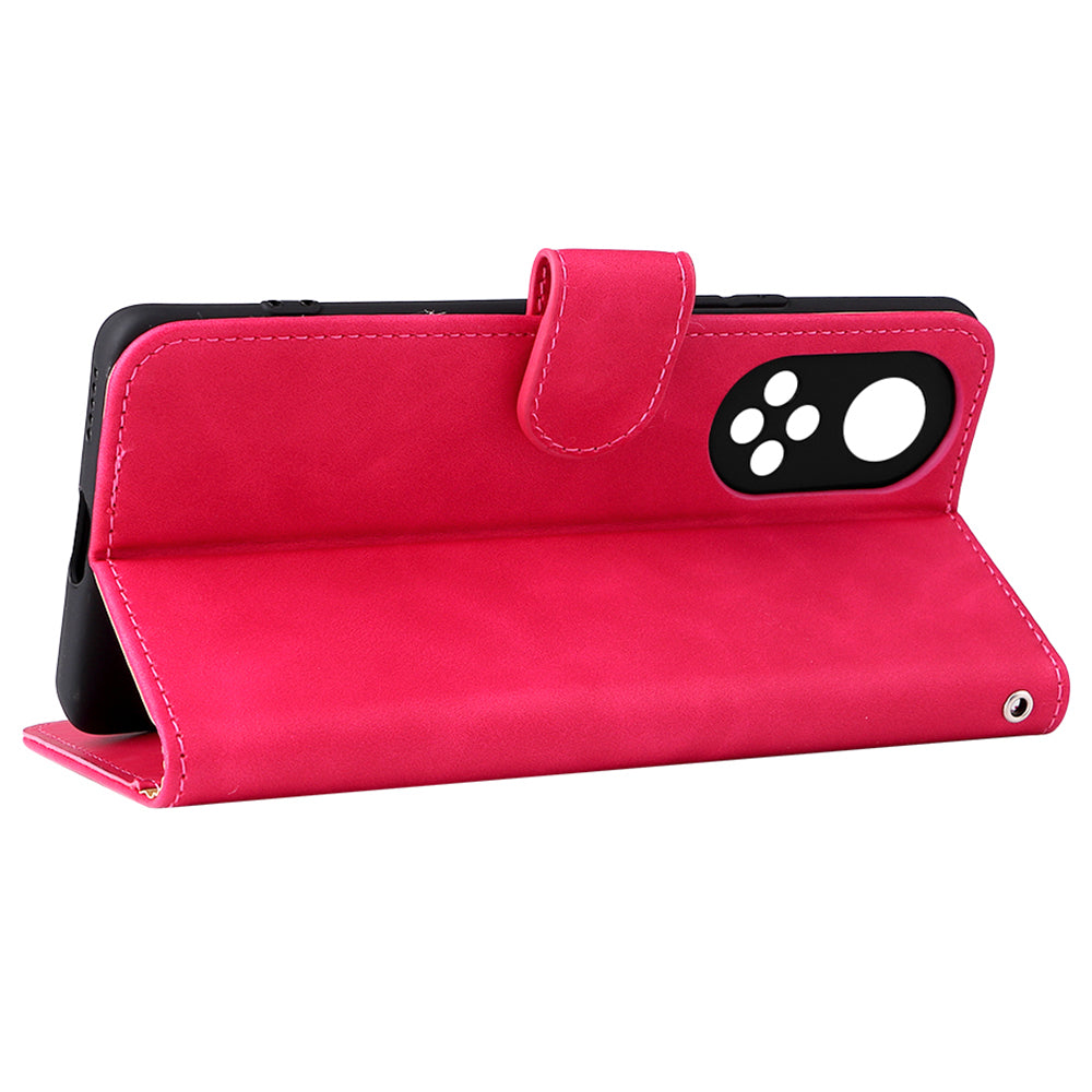 Folio Flip Skin-touch Feeling Stand Wallet Phone Cover Leather Case with Hand Strap for Honor 50