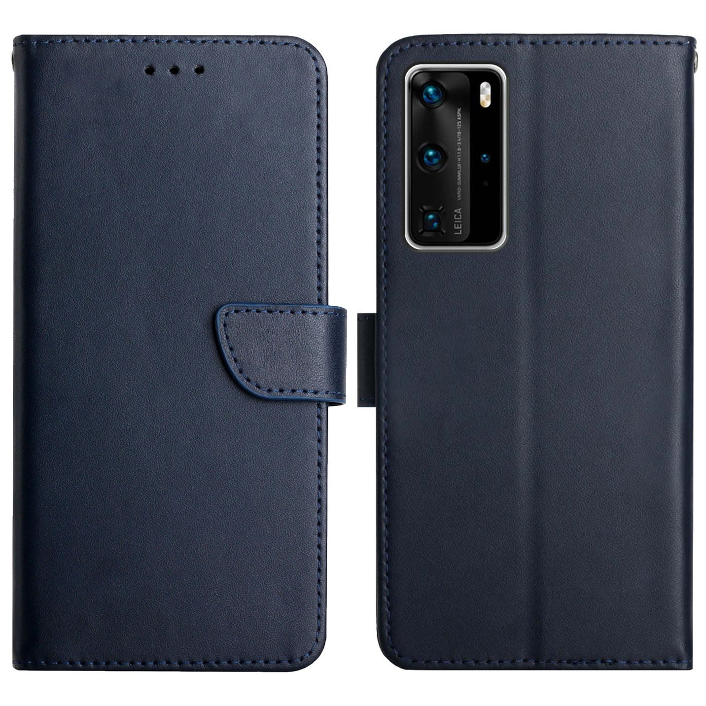 Solid Color Nappa Texture Case Stand Wallet Genuine Leather Mobile Phone Cover for Huawei P40 Pro