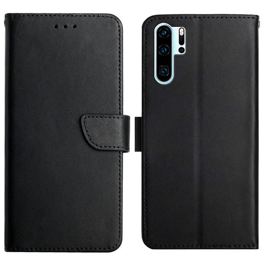 For Huawei P30 Pro Solid Color Genuine Leather Nappa Texture Magnetic Closure Stand Wallet Case Flip Phone Shell