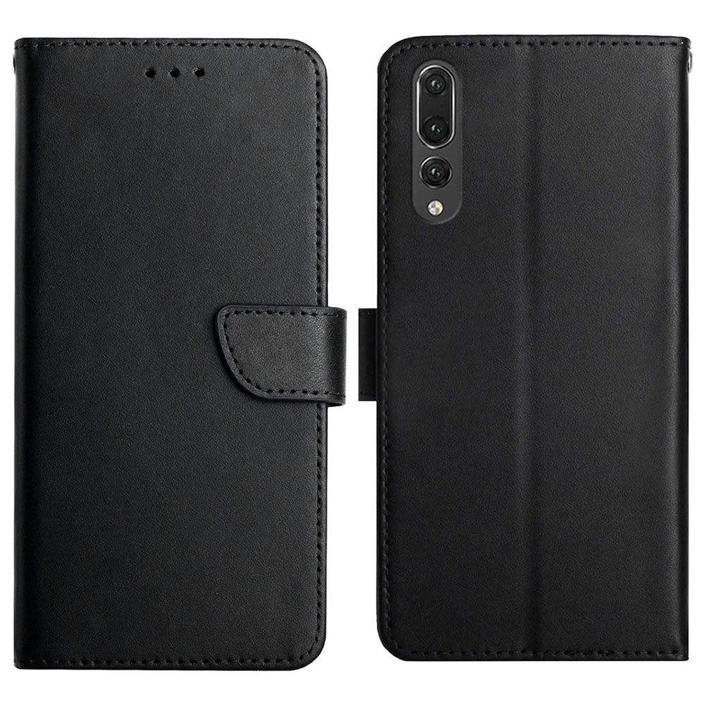 For Huawei P20 Pro Wallet Sturdy Stand Solid Color Genuine Leather Nappa Texture Magnetic Closure Stand Wallet Case Flip Phone Shell