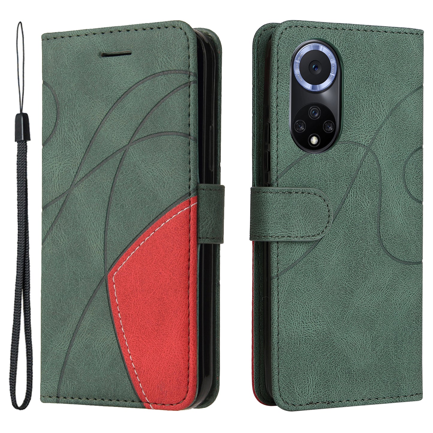 KT Leather Series-1 Anti-fingerprint Dual-Color Splicing Style Flip Phone Shell PU Leather Wallet Design Phone Case with Stand for Huawei nova 9 / Honor 50