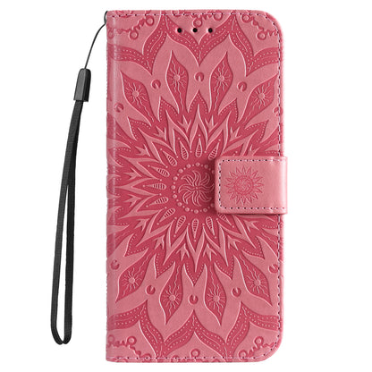 KT Imprinting Flower Series-1 Imprinting Mandala Sun Pattern Anti-scratch Protective Leather Case with Wallet Stand for Huawei nova 9/Honor 50 5G
