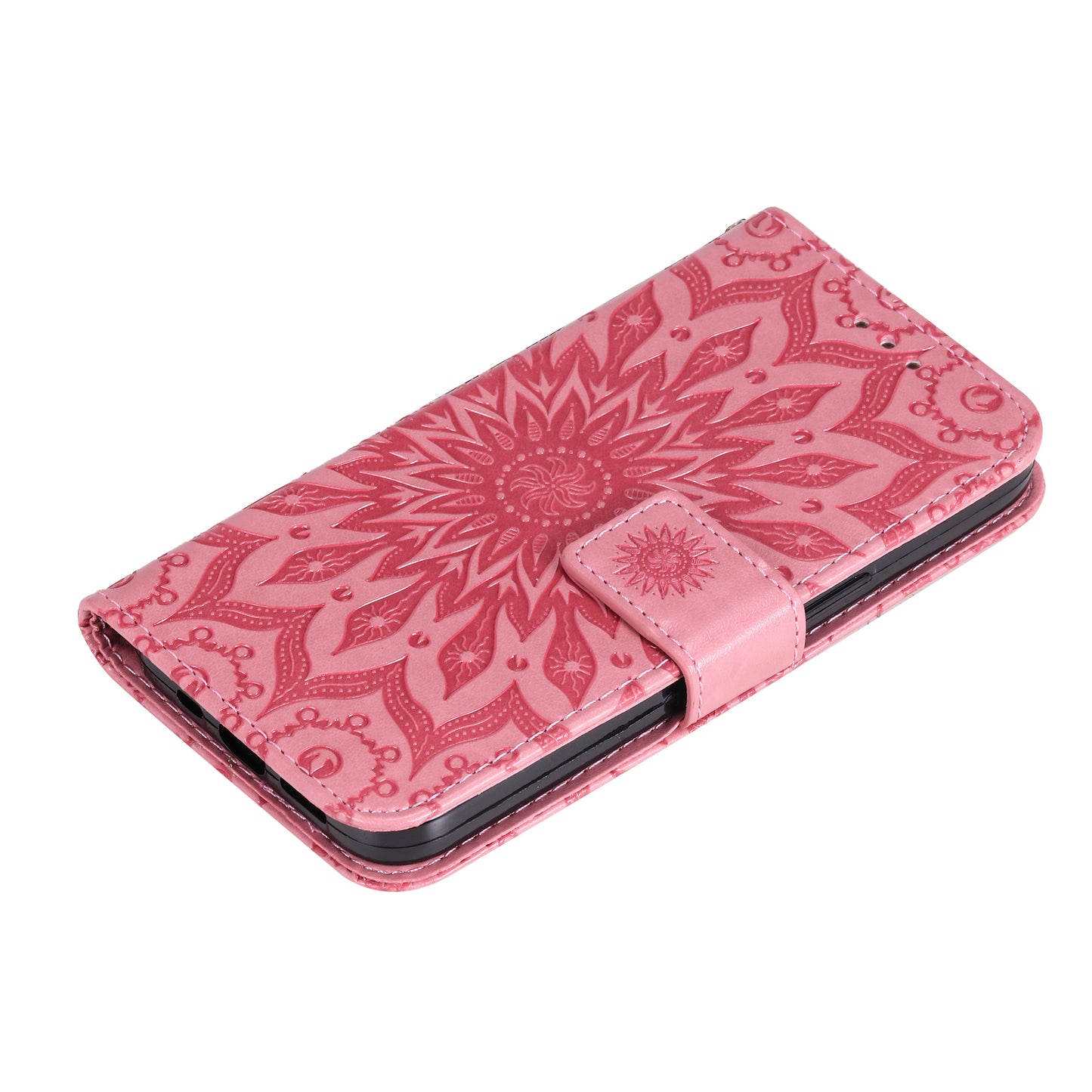 KT Imprinting Flower Series-1 Imprinting Mandala Sun Pattern Anti-scratch Protective Leather Case with Wallet Stand for Huawei nova 9/Honor 50 5G