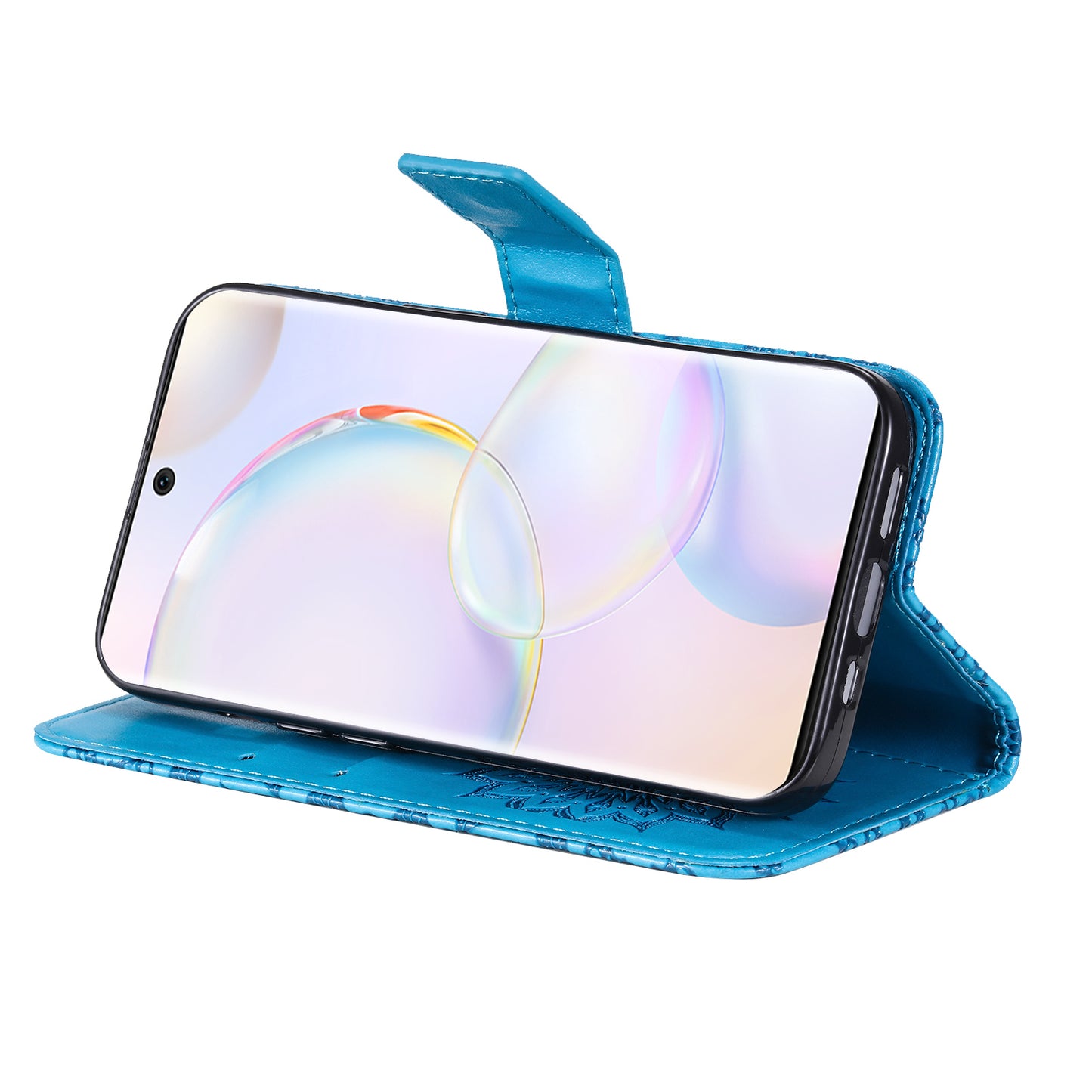 KT Imprinting Flower Series-1 Imprinting Mandala Sun Pattern Anti-scratch Protective Leather Case with Wallet Stand for Huawei nova 9/Honor 50 5G