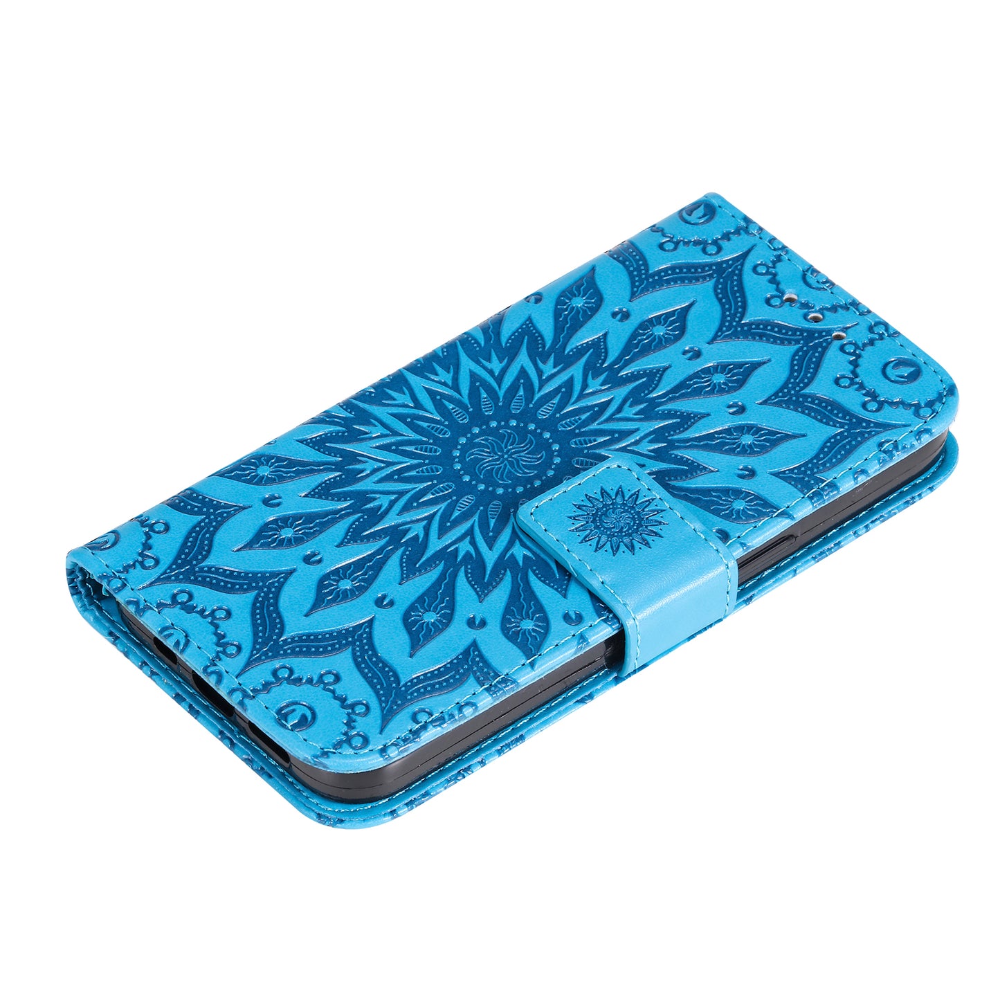 KT Imprinting Flower Series-1 Imprinting Mandala Sun Pattern Anti-scratch Protective Leather Case with Wallet Stand for Huawei nova 9/Honor 50 5G