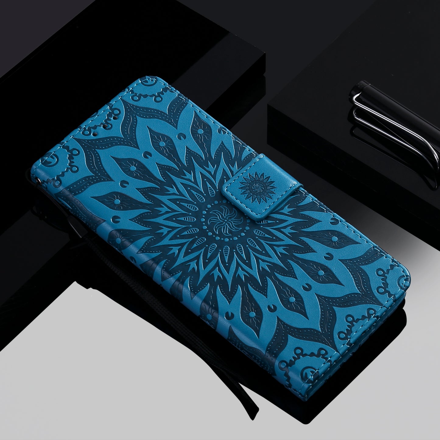 KT Imprinting Flower Series-1 Imprinting Mandala Sun Pattern Anti-scratch Protective Leather Case with Wallet Stand for Huawei nova 9/Honor 50 5G