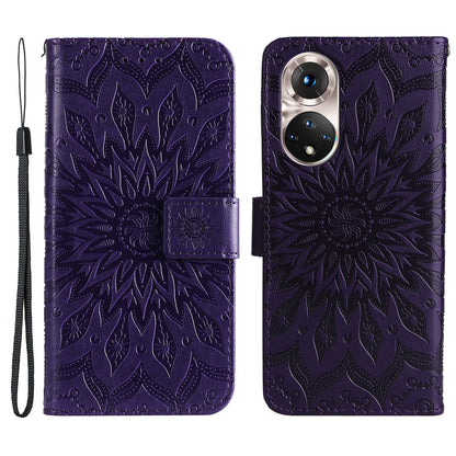 KT Imprinting Flower Series-1 Imprinting Mandala Sun Pattern Anti-scratch Protective Leather Case with Wallet Stand for Huawei nova 9/Honor 50 5G