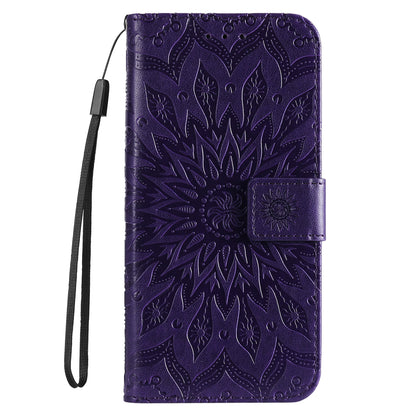 KT Imprinting Flower Series-1 Imprinting Mandala Sun Pattern Anti-scratch Protective Leather Case with Wallet Stand for Huawei nova 9/Honor 50 5G