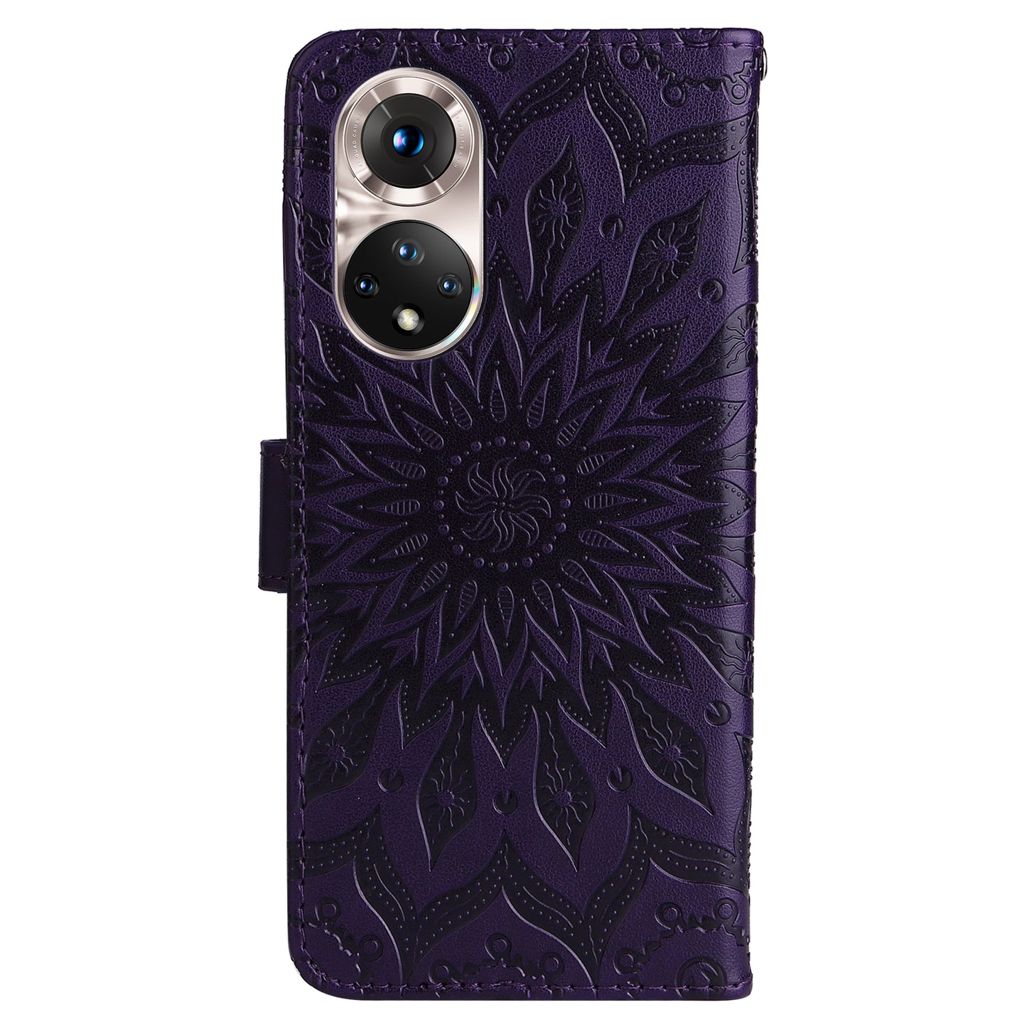 KT Imprinting Flower Series-1 Imprinting Mandala Sun Pattern Anti-scratch Protective Leather Case with Wallet Stand for Huawei nova 9/Honor 50 5G