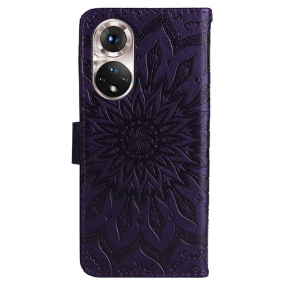 KT Imprinting Flower Series-1 Imprinting Mandala Sun Pattern Anti-scratch Protective Leather Case with Wallet Stand for Huawei nova 9/Honor 50 5G