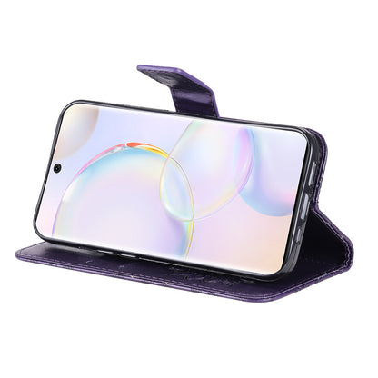 KT Imprinting Flower Series-1 Imprinting Mandala Sun Pattern Anti-scratch Protective Leather Case with Wallet Stand for Huawei nova 9/Honor 50 5G