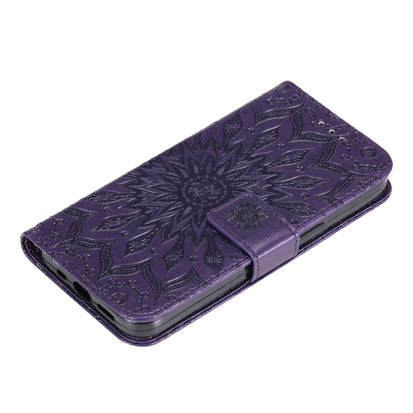 KT Imprinting Flower Series-1 Imprinting Mandala Sun Pattern Anti-scratch Protective Leather Case with Wallet Stand for Huawei nova 9/Honor 50 5G