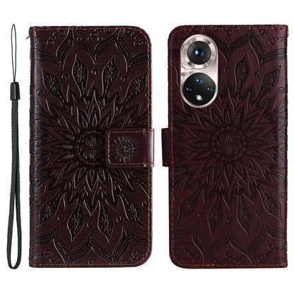 KT Imprinting Flower Series-1 Imprinting Mandala Sun Pattern Anti-scratch Protective Leather Case with Wallet Stand for Huawei nova 9/Honor 50 5G