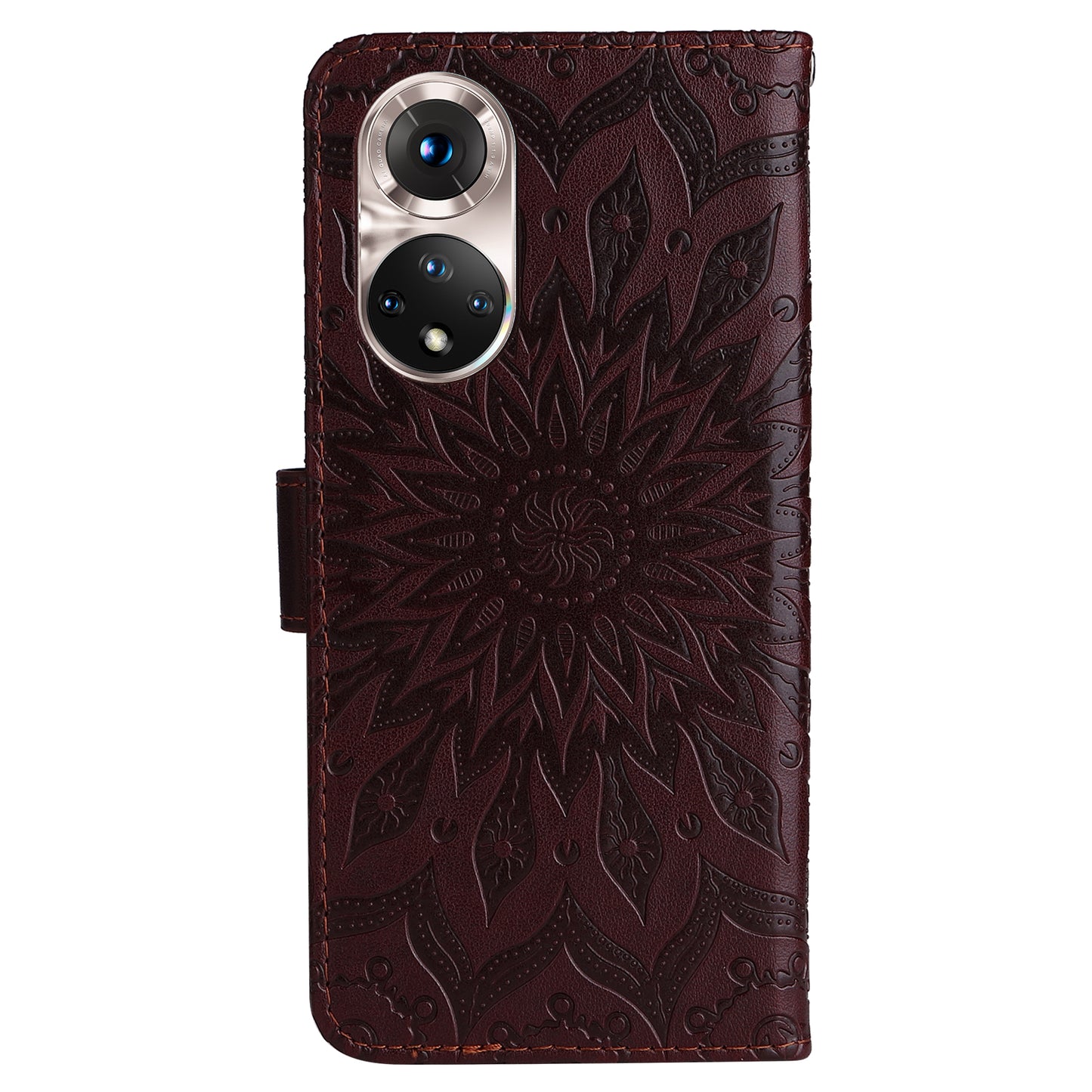 KT Imprinting Flower Series-1 Imprinting Mandala Sun Pattern Anti-scratch Protective Leather Case with Wallet Stand for Huawei nova 9/Honor 50 5G